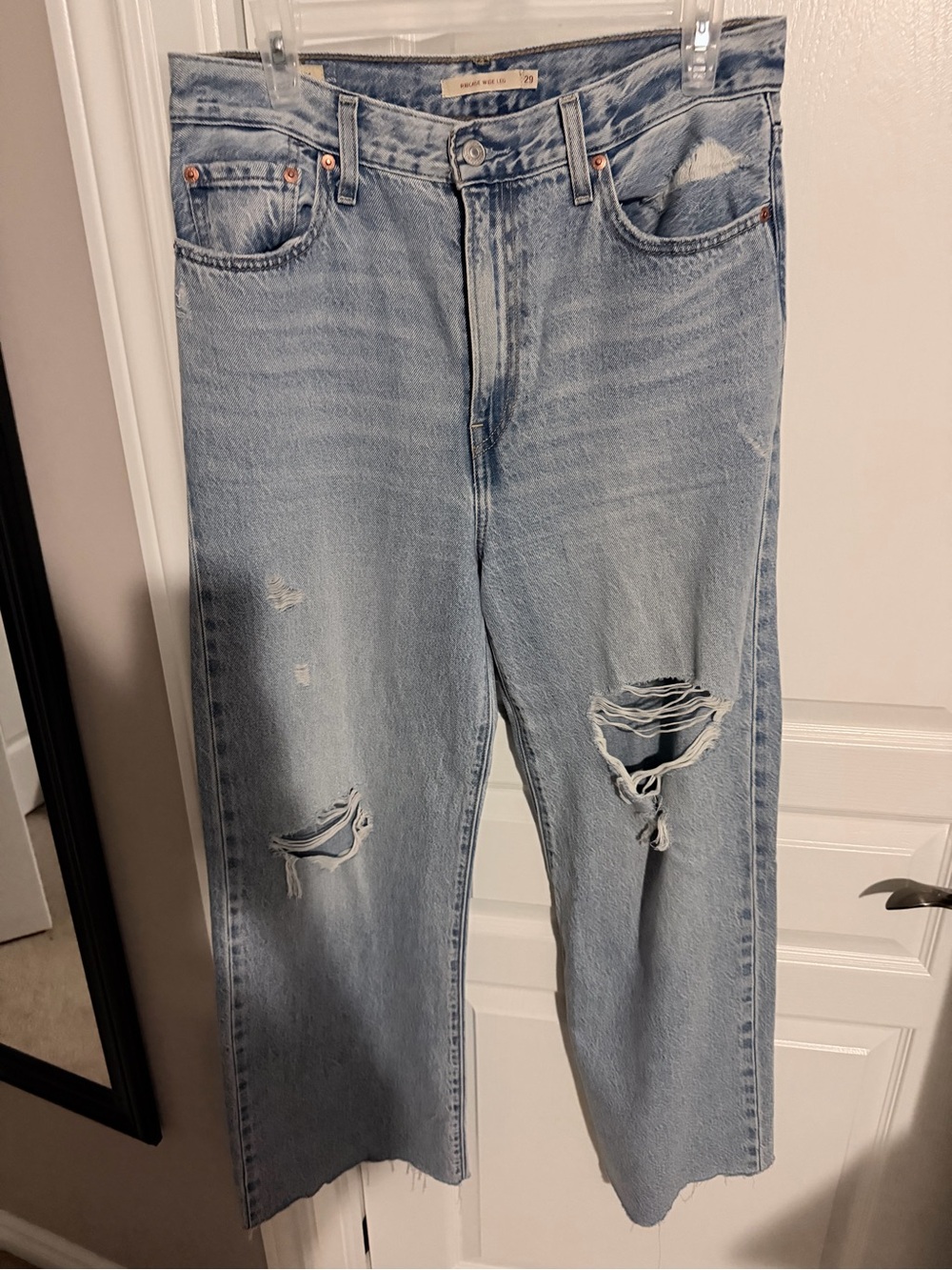 Levi's Ribcage Light Blue Distressed Wide-Leg Jeans